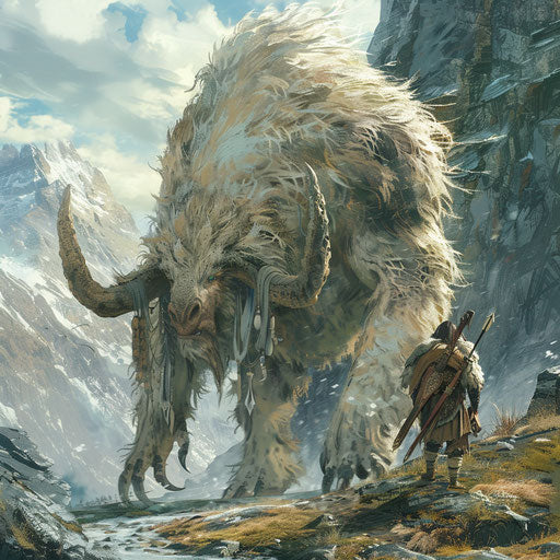 Mythical creature with a warrior, in the style of Peter Jackson