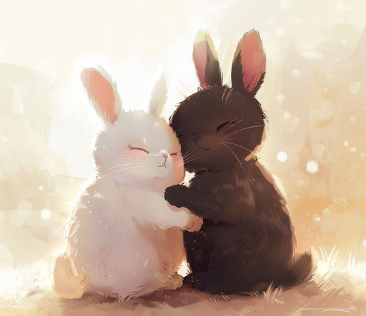 Cute cats and bunnies, animated gifs style, dark brown and white