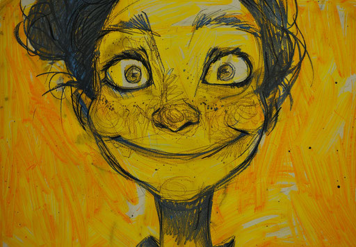 Smiling face in cluj school style, cranberrycore