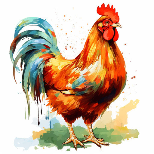 Rooster clipart in the style of Oil painting, on a white background