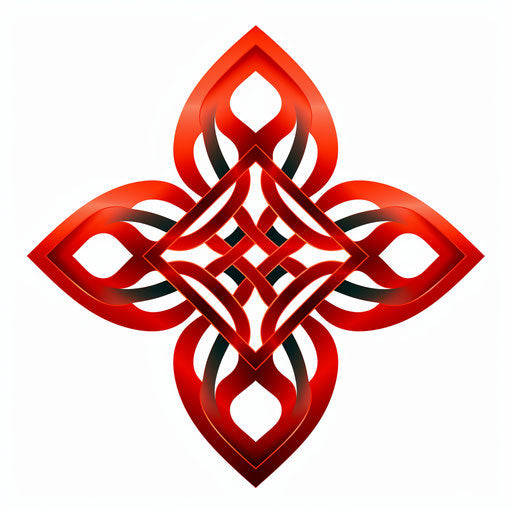 Celtic symbol red square with kimono in multilayered style