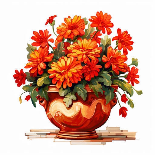 Flower pot illustration in the style of Oil painting, on white background