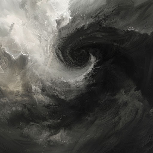 Dramatic tattoo sketch of a tornado under stormy sky, clipart style