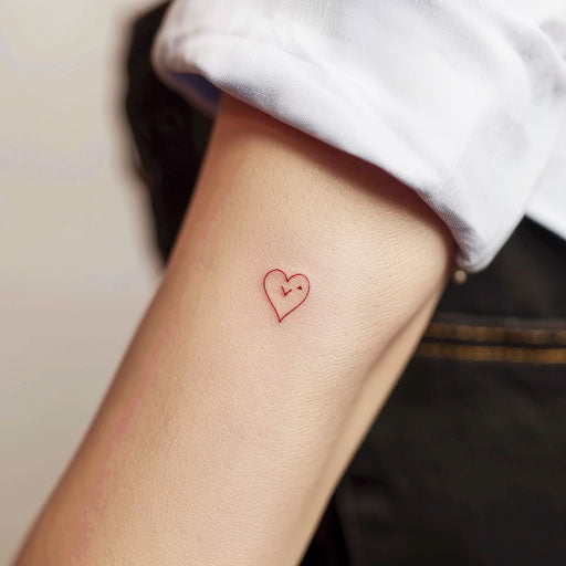 Small minimalist heart in red ink on white background
