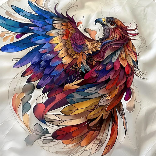Surreal hawk tattoo with vibrant colors