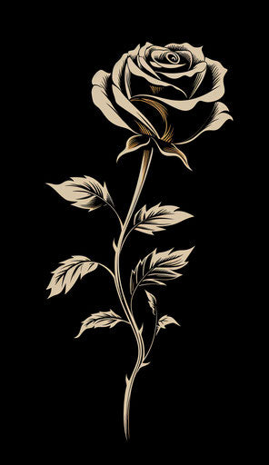 Black rose, bold stencil style, free brushwork, detailed miniatures