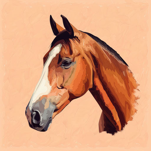 Realistic horse head clipart on flat pastel peach background