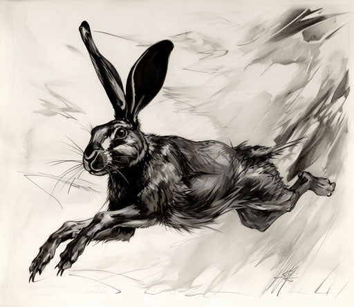 Black and white rabbit drawing in 2D animation style with sharp edges