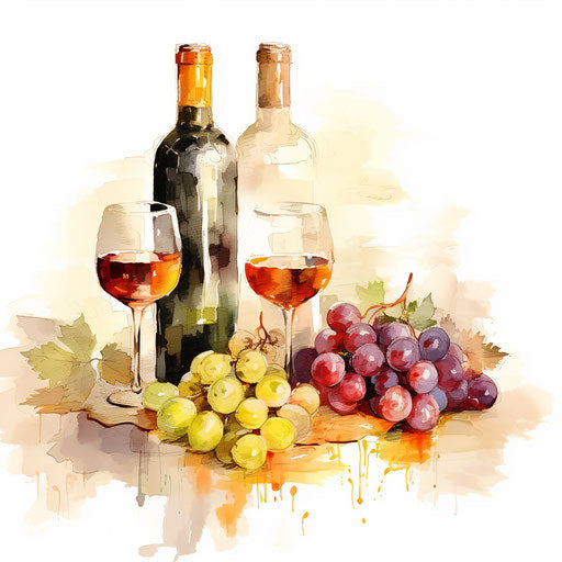Wine illustration in the style of Impressionistic Art, on white background