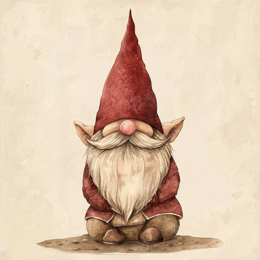 Realistic gnome clipart on flat cream background
