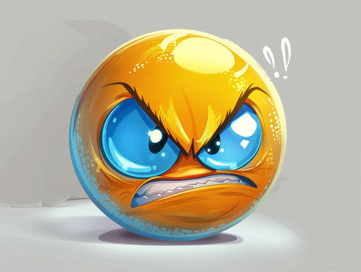 Angry face, wrath PNG clipart, ambiguous forms style, light blue and gold