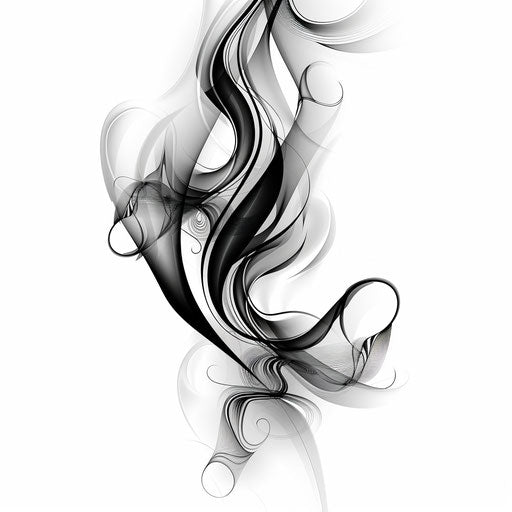 Swirling gray and black smoke on pure white background