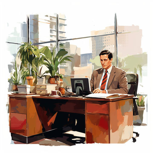 Office clipart in the style of oil painting, on white background