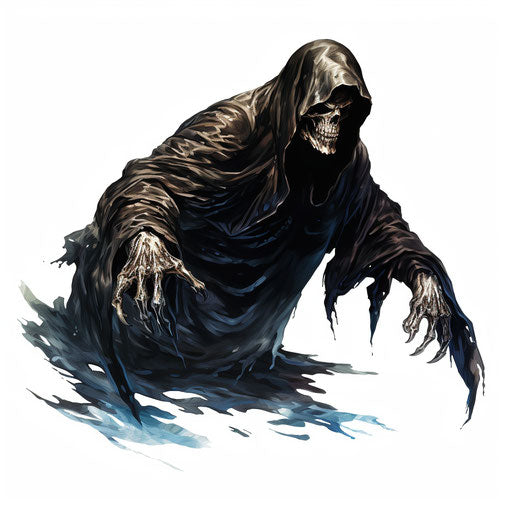 Grim reaper clipart in the style of oil painting, on white background