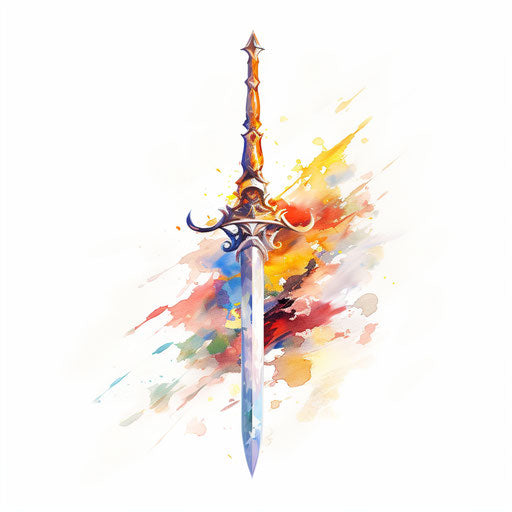 Impressionistic style sword clipart on white background