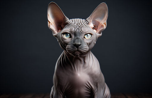 sphynx, the perfect cat breed, in light gray and dark blue style