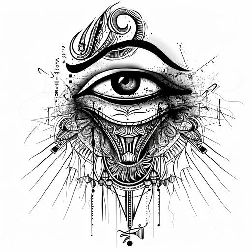 Intricate Eye of Horus tattoo design with ancient Egyptian motifs