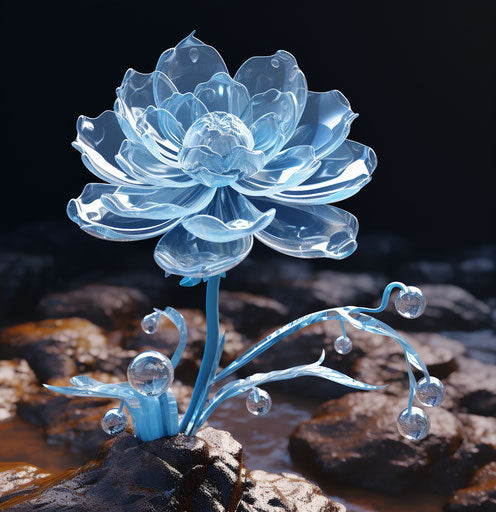 Blue flower surrounded by gravel, translucent resin wave style