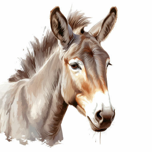donkey clipart in the style of Oil painting, on a white background