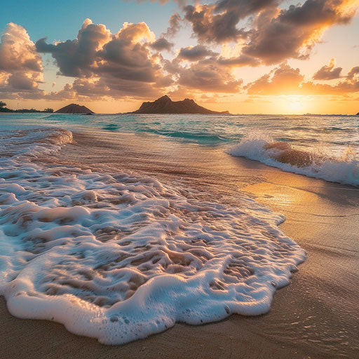 Vibrant sunrise at Lanikai Beach, golden shore