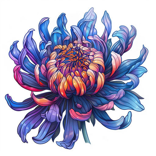 November chrysanthemum in vibrant colors on white background