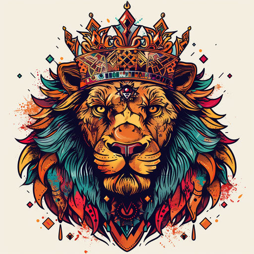 Exotic flat tattoo sketch of a lion wearing a crown