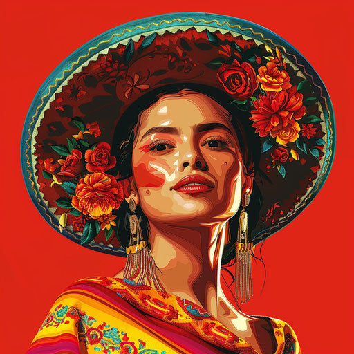 Mexican clipart with a flat random color background