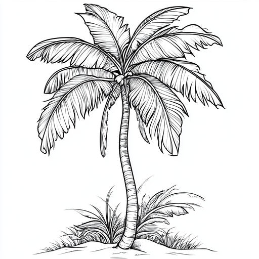 Elegant palm tree with clean lines in the style of Megan Hess, coloring book page