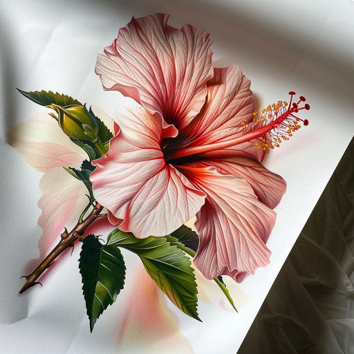 Realistic hibiscus tattoo design, natural colors and light