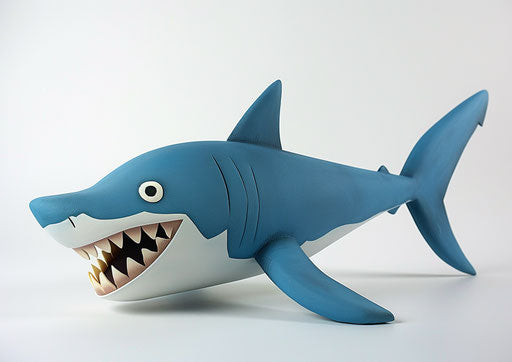 Blue shark with open teeth on white background