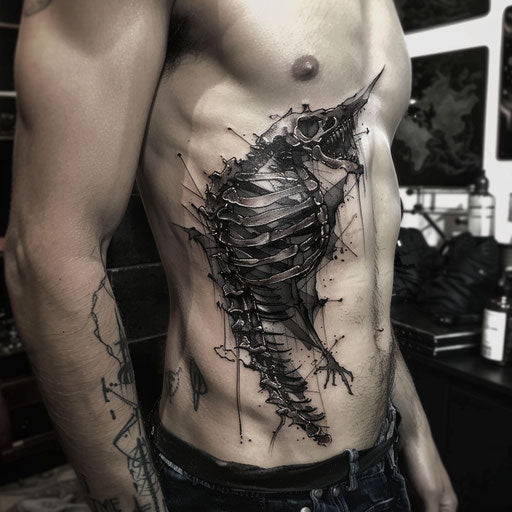 Rib tattoos for men with dark surrealism