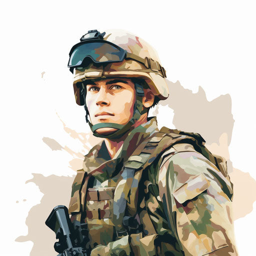 Soldier illustration in the style of Pastel Colors Art, on a white background