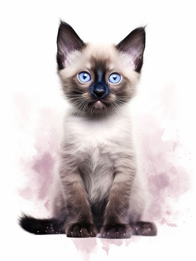Siamese kitten on white background, light maroon and beige