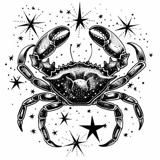 Black and white Cancer zodiac tattoo design