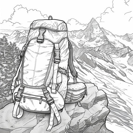 Backpack on mountain peak with breathtaking view