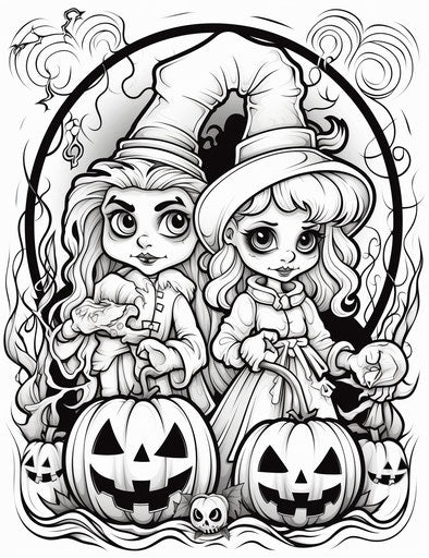 Ghost and witch in the style of cosmic jester