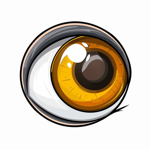Cartoon eye icon with white background and brown iris