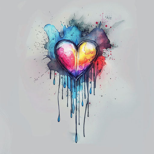 Dynamic sketch of a heart shedding colorful tears