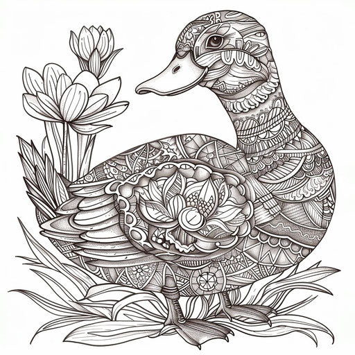 Intricate zentangle duck with complex patterns
