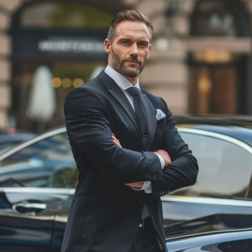 Businessman in front of a luxury car