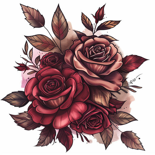 Romantic flat tattoo sketch of a rose bouquet in clipart style