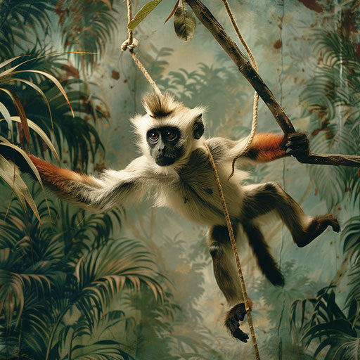 Zanzibar red colobus playing in lush jungle