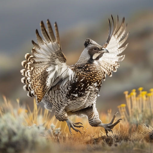 Sage grouse captured in mid-strut during mating season