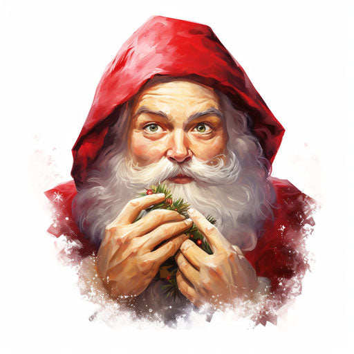 Secret santa art in Oil painting style on white background