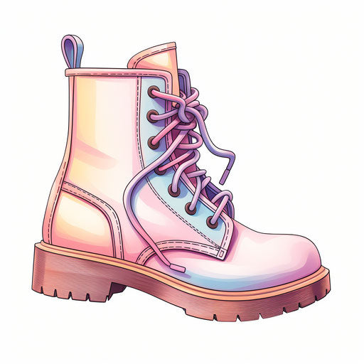 Illustration of boots in the style of Pastel Colors Art, on white background