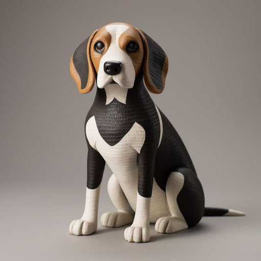 Black and white figurine resembling a beagle