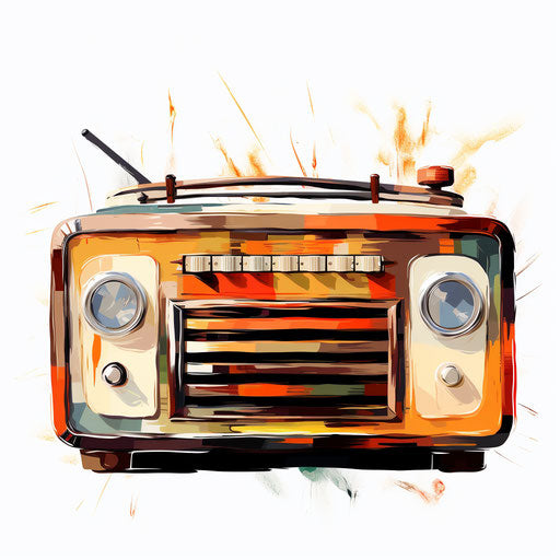 Radio illustration in oil painting style on white background
