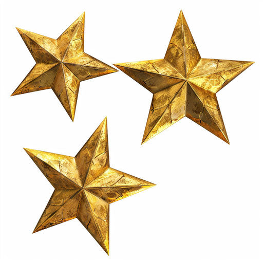 Three golden stars isolated on white, Frank Quitely style, animated energy