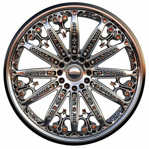 Realistic illustration of a wheel with intricate patterns and vivid colors