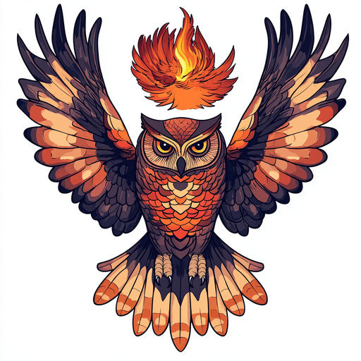 Owl chest tattoo with rising phoenix sketch